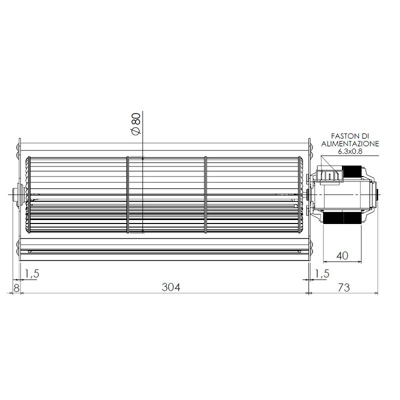 VENTILATEUR TANGENTIEL ESSAI Ø 80 MM POÊLE À PELLETS 8A130B-037 230V